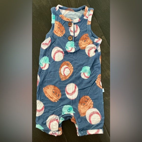 Posh Peanut Blue and Brown Baseball Pajama Set - Picture 3 of 3